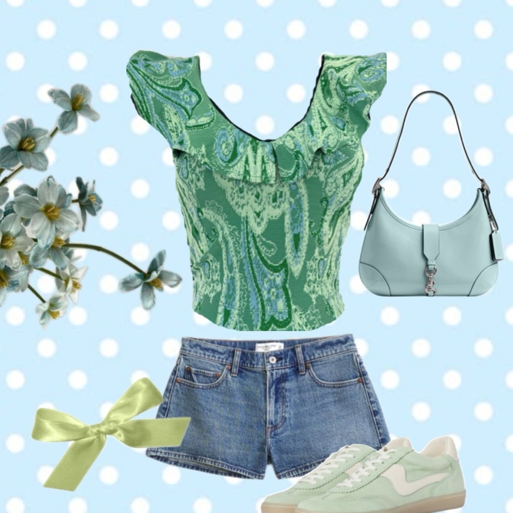 Green Ruffle Paisley Zara Crop Top